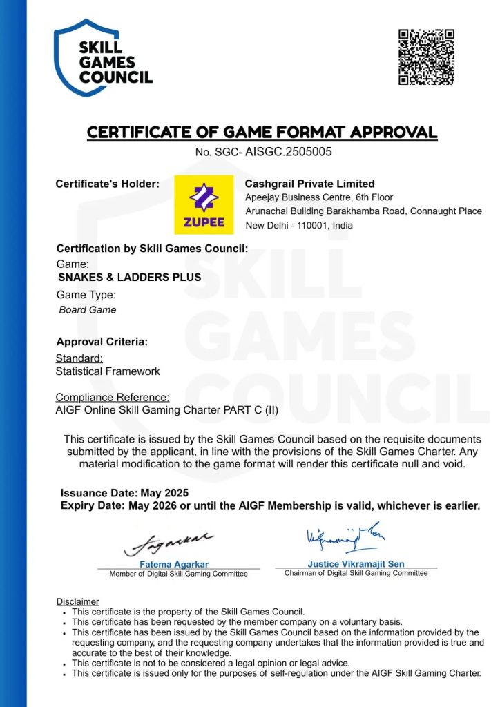 Snakes and Ladders Plus AIGF Skill Certificate